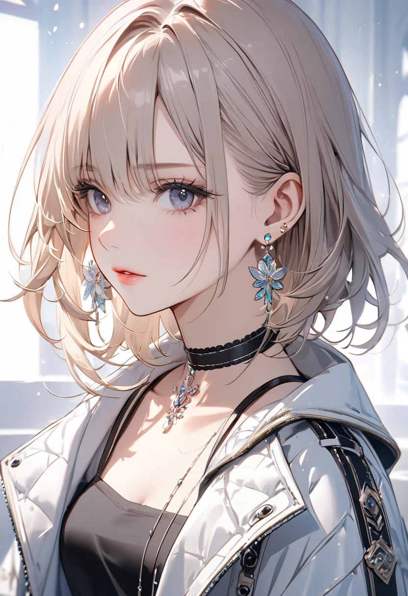 Highest quality, wonderful_delicate, beautiful, 8k, Jacket, Earrings, choker, concept, close