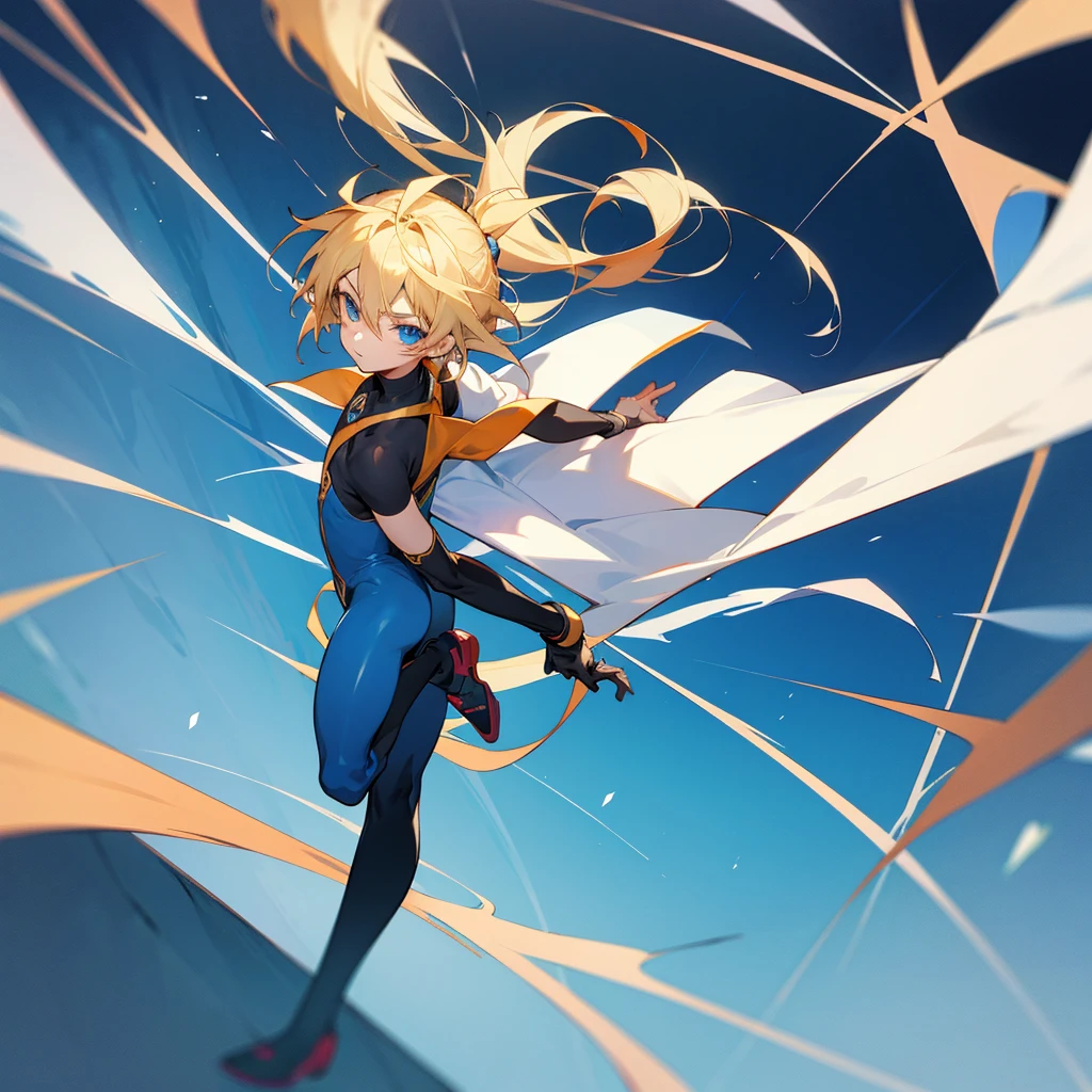 anime boy, estilo 2d, Beautiful, with blue eyes,blond hair, wear a full body monkey suit,2D anime style, anime fund