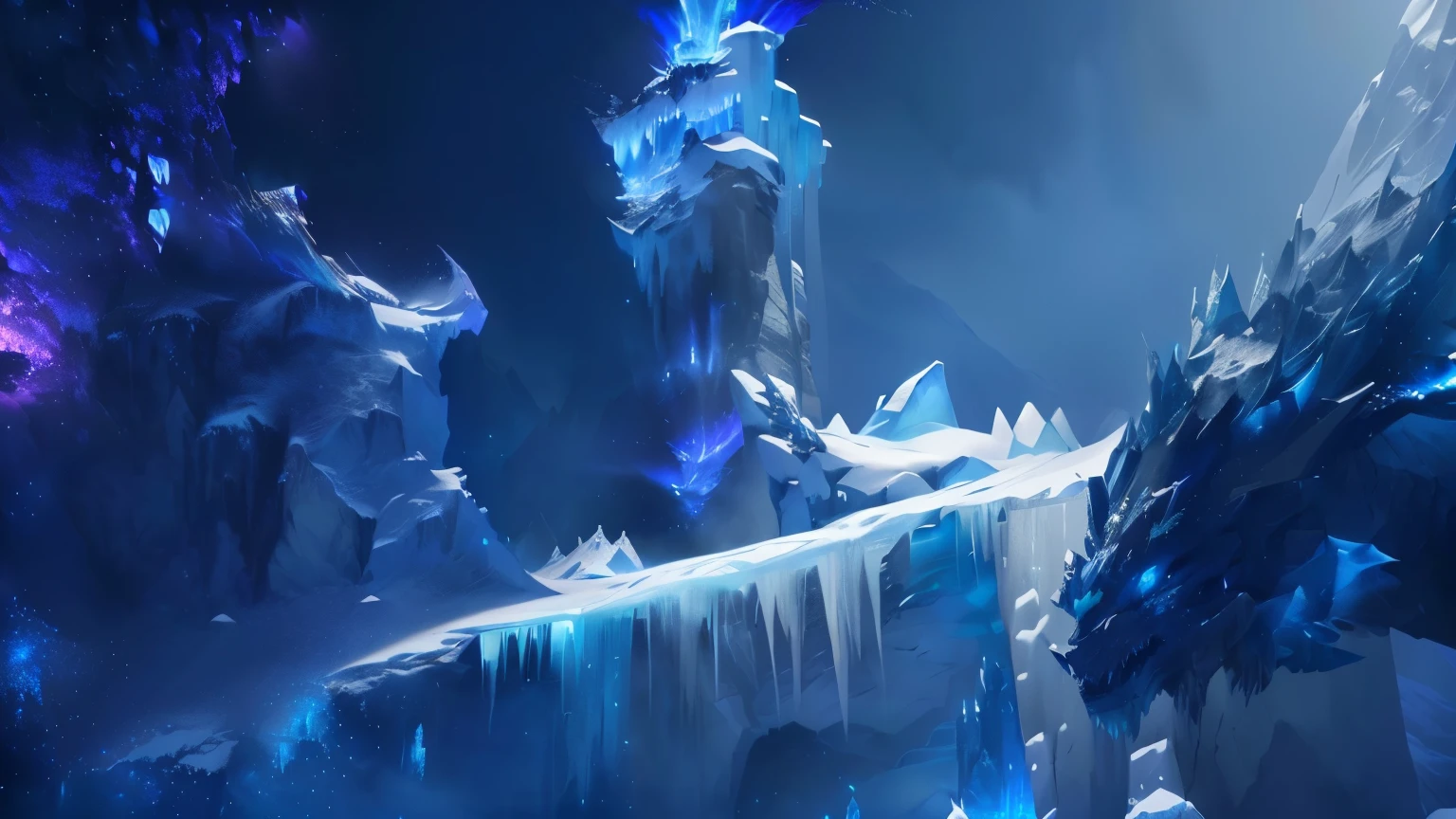 there is a very large ice cave with a waterfall and a dragon, winter concept art, pillars of ice background, icey tundra background, frostbite 3 rendered, 8k hd wallpaperjpeg artifact, 8 k hd wallpaperjpeg artifact, vast ice dungeon, dota 2 concept art, ice lord, league of legends concept art, frost dragon