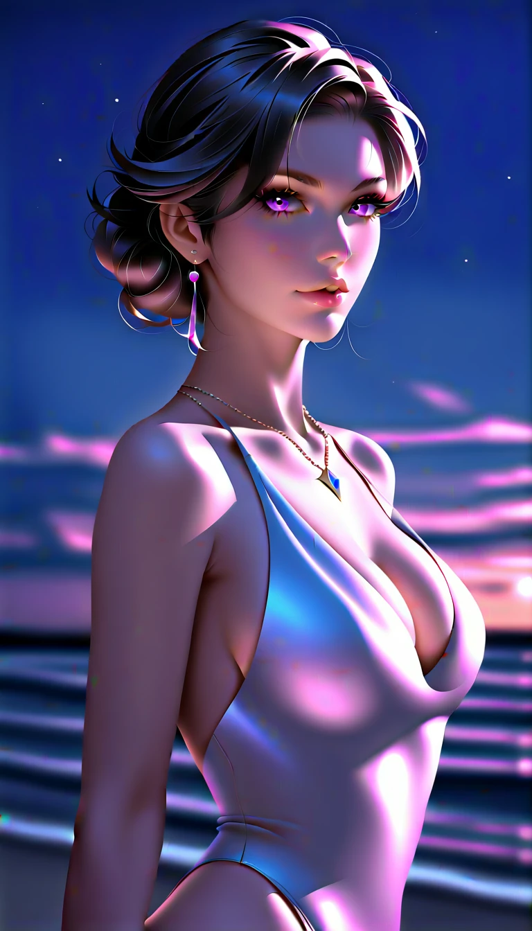 score_9, score_8_superior, score_7_superior, Masterpieces with up to 16K resolution,Highest quality,it is really amazing,Very detailed,Ultra-high resolution,(Ultra-realistic:1.1),(Realistic:1.1),Increased depth of field,Cinematic lighting,
Elegant Japanese MILF,
Long black hair,Ultra-detailed and beautiful face,Translucent white skin,Realistic skin texture,
(Elegant swimwear:1.1),
Bold design,Artistic design,Beautiful and detailed pattern,Detailed fabric texture,
Gorgeous necklace,Earrings,
(Deserted beach at night:1.4),(Dark night sky with dark clouds:1.4),
(Dramatic Angle:1.1),