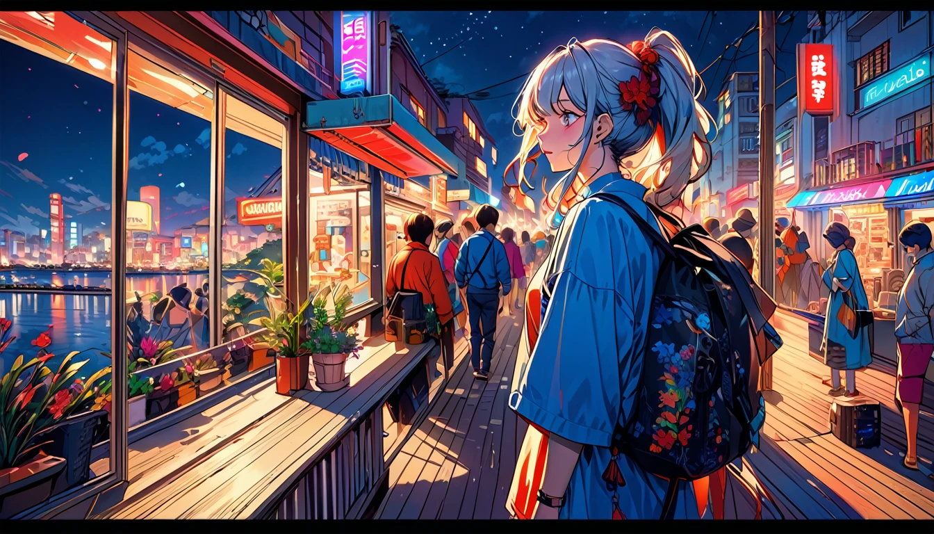 (Highest quality,Very detailed,Realistic:1.37),humor,Comic book style,Bold,Vibrant colors, Close to cool colors,Desaturate,Beautiful night view, Saturday's Lover,A girl and a boy, Fun couple, Laughter, floating love, City lights, ((intersection:2.2))((High rise residential buildings dark city silhouette background:2.0)) ((Accurate Perspective:2.5))