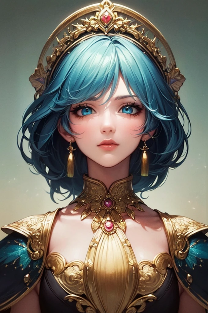 (masterpiece, Highest quality, Highest quality, Official Art, Beauty and aesthetics: 1.2), (One girl: 1.3), (Fractal Art: 1.3), Bright aqua blue eyes, Medium length hair with tassels, 
