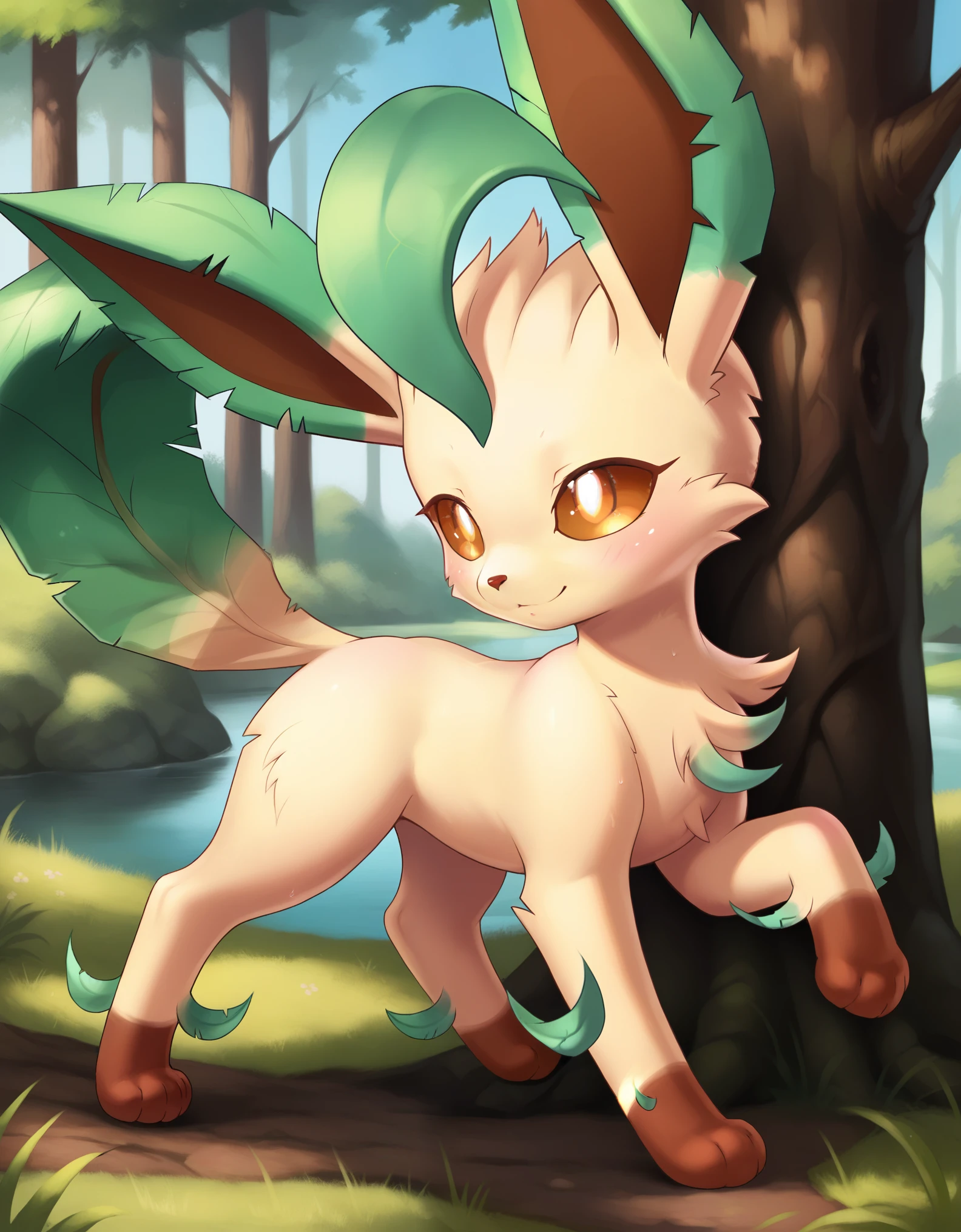 score_9, score_8_up, score_7_up, source_furry,, leafeon, ancesra, female, feral, by ancesra, 1girl, solo, detailed, detailed background, forest, best quality, masterpiece, detailed eyes, detailed pupil, sfw, safe