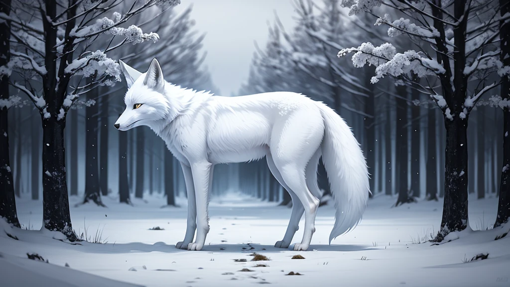 white fox, atmospheric, paisaje