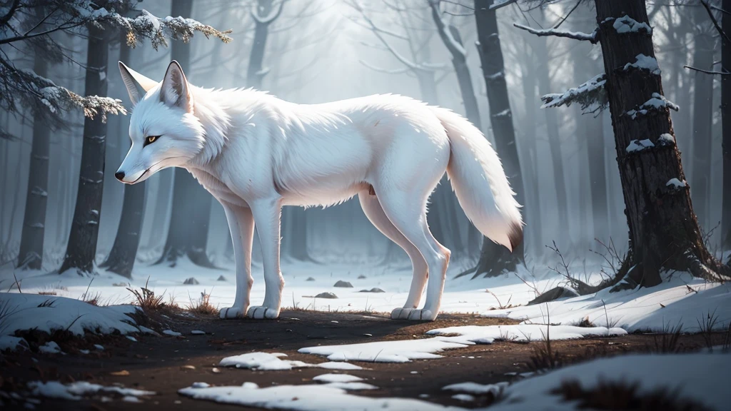 white fox, atmospheric, paisaje