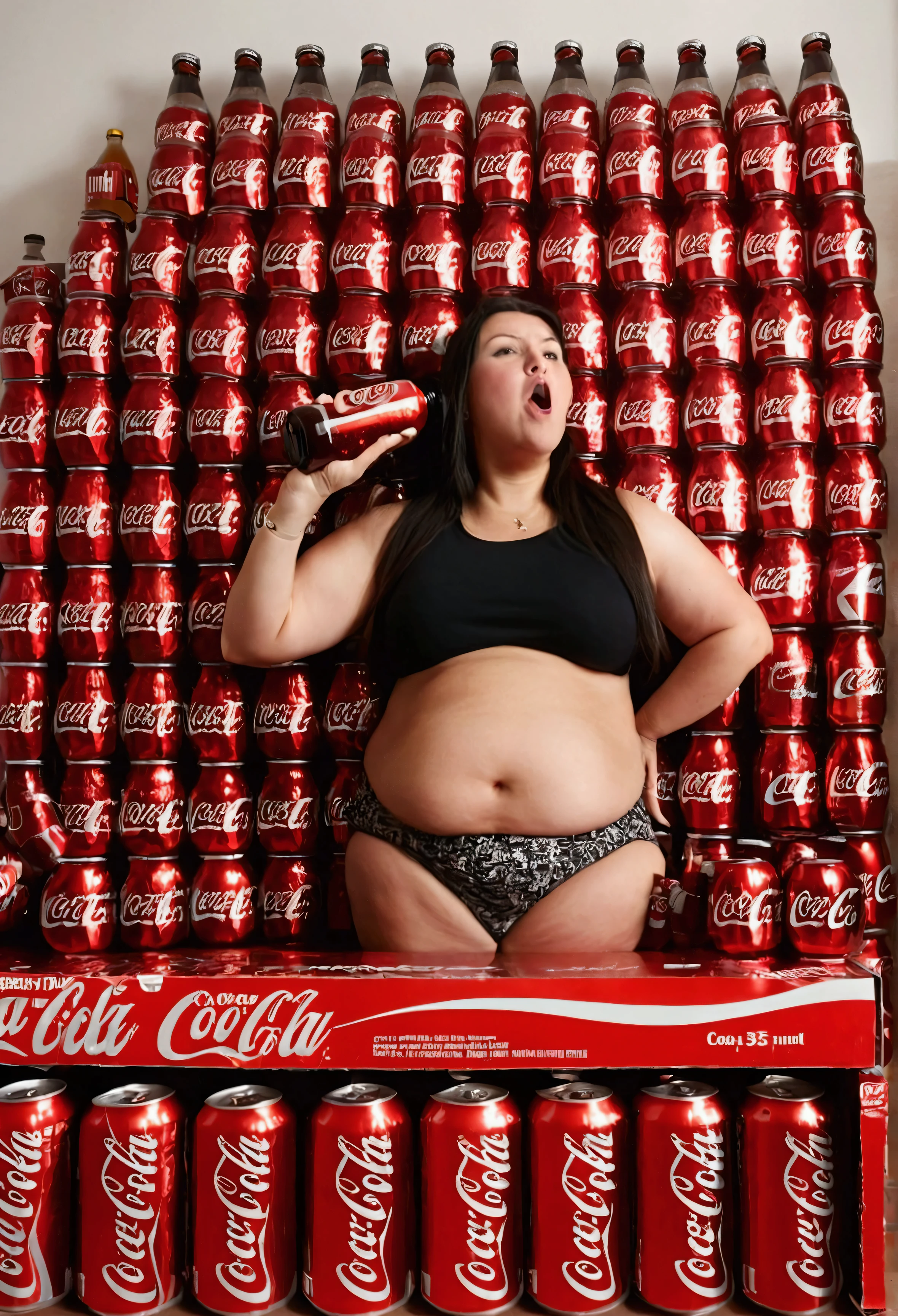 Woman drinks 25 bottles of Coke and has a very large stomach