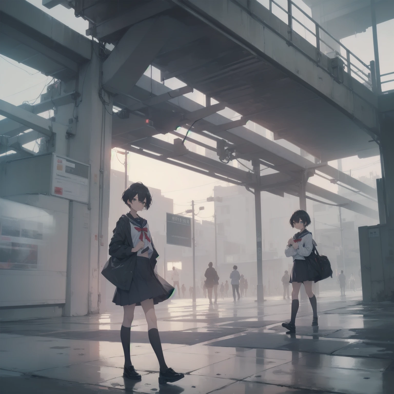 ultra-absurdres-Top quality by artist God, ultra-detailed, high resolution, anime moe artstyle, best anime 8k konachan wallpaper, pixiv contest winner, pool:2810, perfect anatomy,break, 1girl, (Please draw a girl walking sleepily to school alone. )break,(Solo,little female, 13-year-old:1.3),Full limbs, complete fingers,a junior high school student, (very short hair), short cut, flat chest, , small butt, small black eyes, beautiful detailed eyes, well-proportioned iris and pupils, expressive eyes, highres detailed hair, soft expression, salor school_uniform, sailor collar, serahuku, bow, pleated skirt,(Detailed Lighting), (Detailed background), in the School commute route. break,super detailed skin, Best cinematic lighting powered by famous artist, 8k,beauty illustration,photoshop_(medium),very aesthetic,break,((artist:nekotoufu )), artist:clamp ,artist:carnelian ,artist:kantoku ,