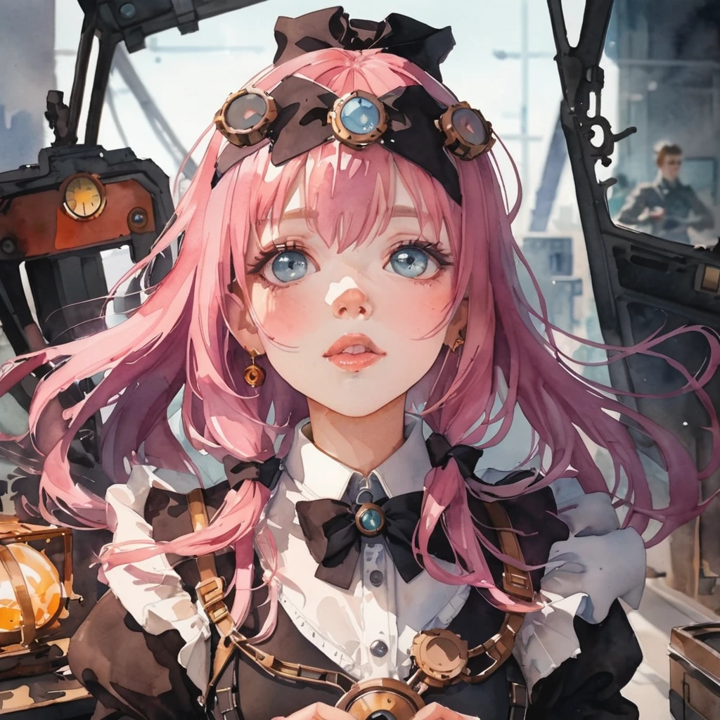 A captivating watercolor painting featuring a futuristic train station, sleek modern, architecture with transparent glass panels, a high-speed train, advanced technological elements like holographic displays and robotic assistants, a futuristic cityscape backdrop, cyberpunk passengers, masterpiece in maximum 16K resolution, superb quality. | ((More_Detail))