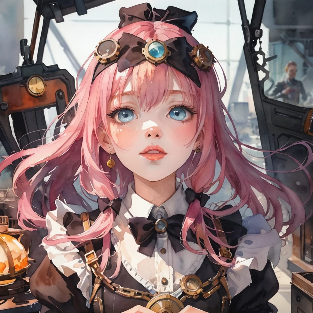 A captivating watercolor painting featuring a futuristic train station, sleek modern, architecture with transparent glass panels, a high-speed train, advanced technological elements like holographic displays and robotic assistants, a futuristic cityscape backdrop, cyberpunk passengers, masterpiece in maximum 16K resolution, superb quality. | ((More_Detail))