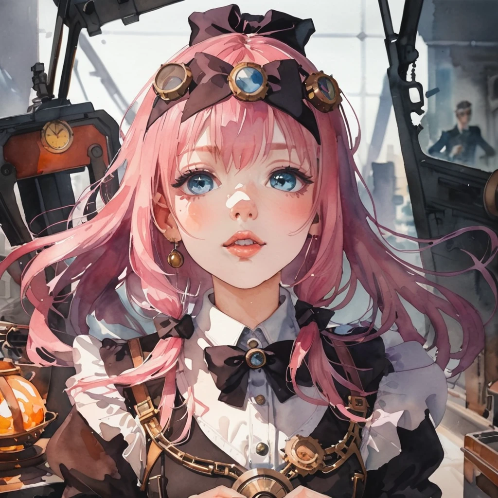 A captivating watercolor painting featuring a futuristic train station, sleek modern, architecture with transparent glass panels, a high-speed train, advanced technological elements like holographic displays and robotic assistants, a futuristic cityscape backdrop, cyberpunk passengers, masterpiece in maximum 16K resolution, superb quality. | ((More_Detail))