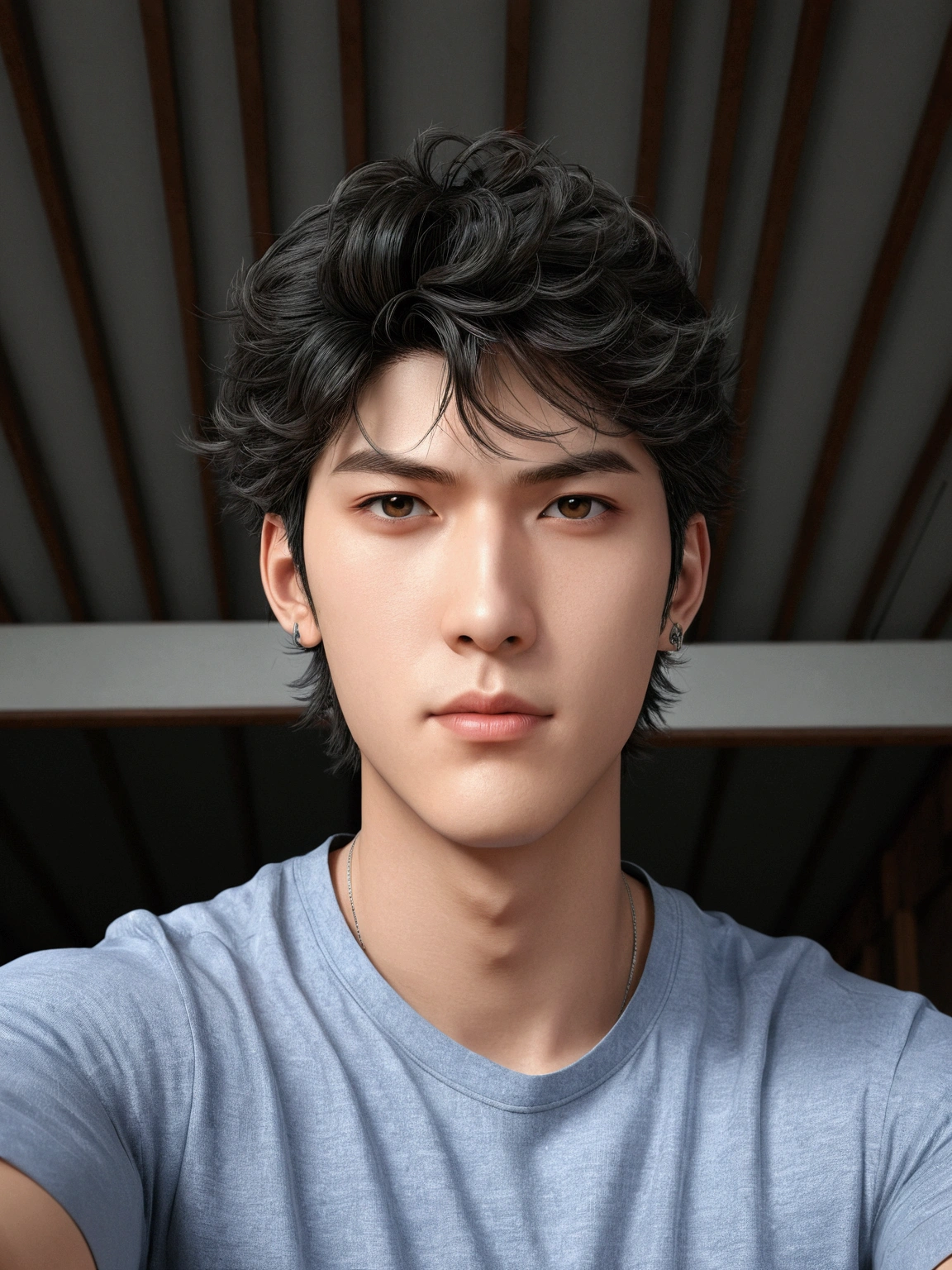 Anime,Very high detail,Contrast 4K,180 cm tall man.,gray shirt jeans,