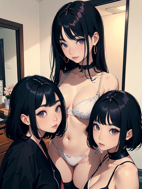 Three Asian women taking a photo in a room, Ulzzang, Three sisters looking in the mirror, 8k)), Popular Korean makeup, Profile picture, beautiful girl, 8k 自撮り写真, Cute - Nice - Face, Popular Korean makeup, Shishion Wu, pretty girl, Korean Girls, avatar Profile picture, sakimichan, very high quality, Surreal Realism, Super polished, high quality, 8k解像度, Diverse styles, Exposing shoulders without exposing breasts,