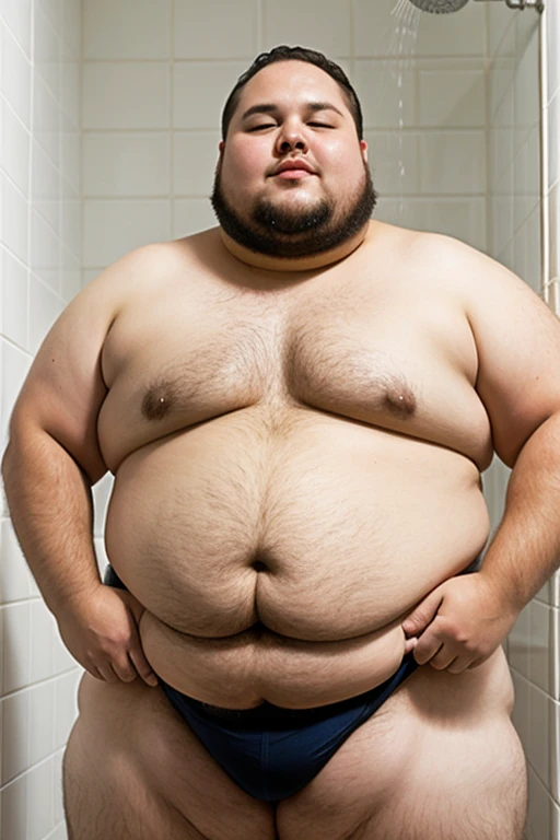   Big dream, fat man taking a shower