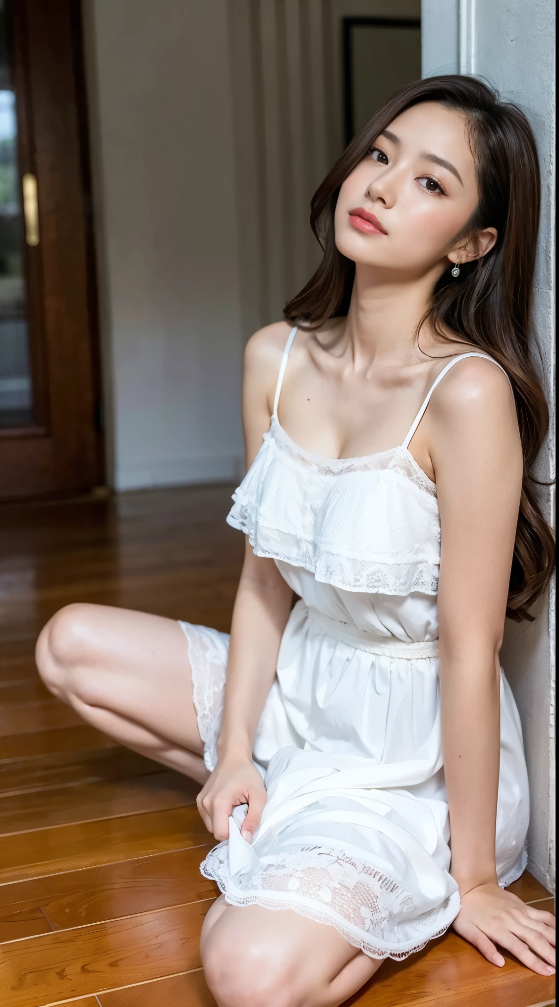 hightquality、masterpiece、ultra res、cute girl face、kitchin、barechested、pinafore、NAKED Apron、full body Esbian、Famous actresses of Japan、Very beautiful face、A sexy