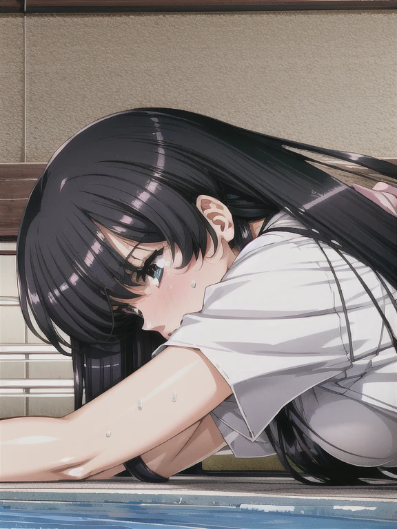 One girl, Black Hair,long hair,Judo,Sweating