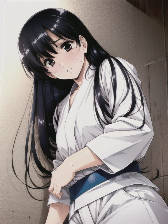 One girl, Black Hair,long hair,Judo,Sweating