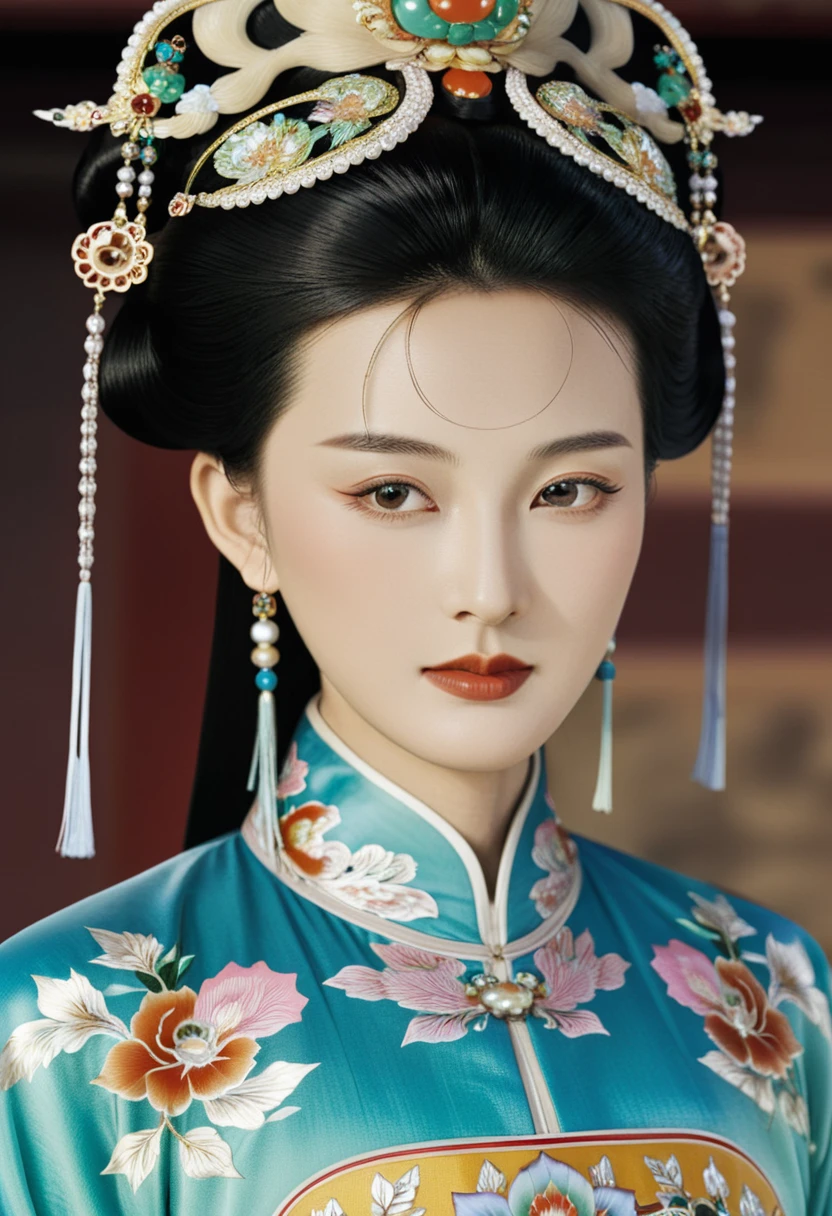 A close-up view of a Qing Dynasty empress&#39;s bare buttocks from underneath. The background is the stone paving outside a Qing Dynasty Chinese palace. Only her large buttocks are sticking out. She is either wearing underwear or not. The protruding buttocks are floating up.　　　　　　　　　　　　　　　　　　　　　　　　　　　　　　 Her hair is decorated with a large flower ornament and a large crown.　 The back of the hair is tied up and up.　Erotic Woman