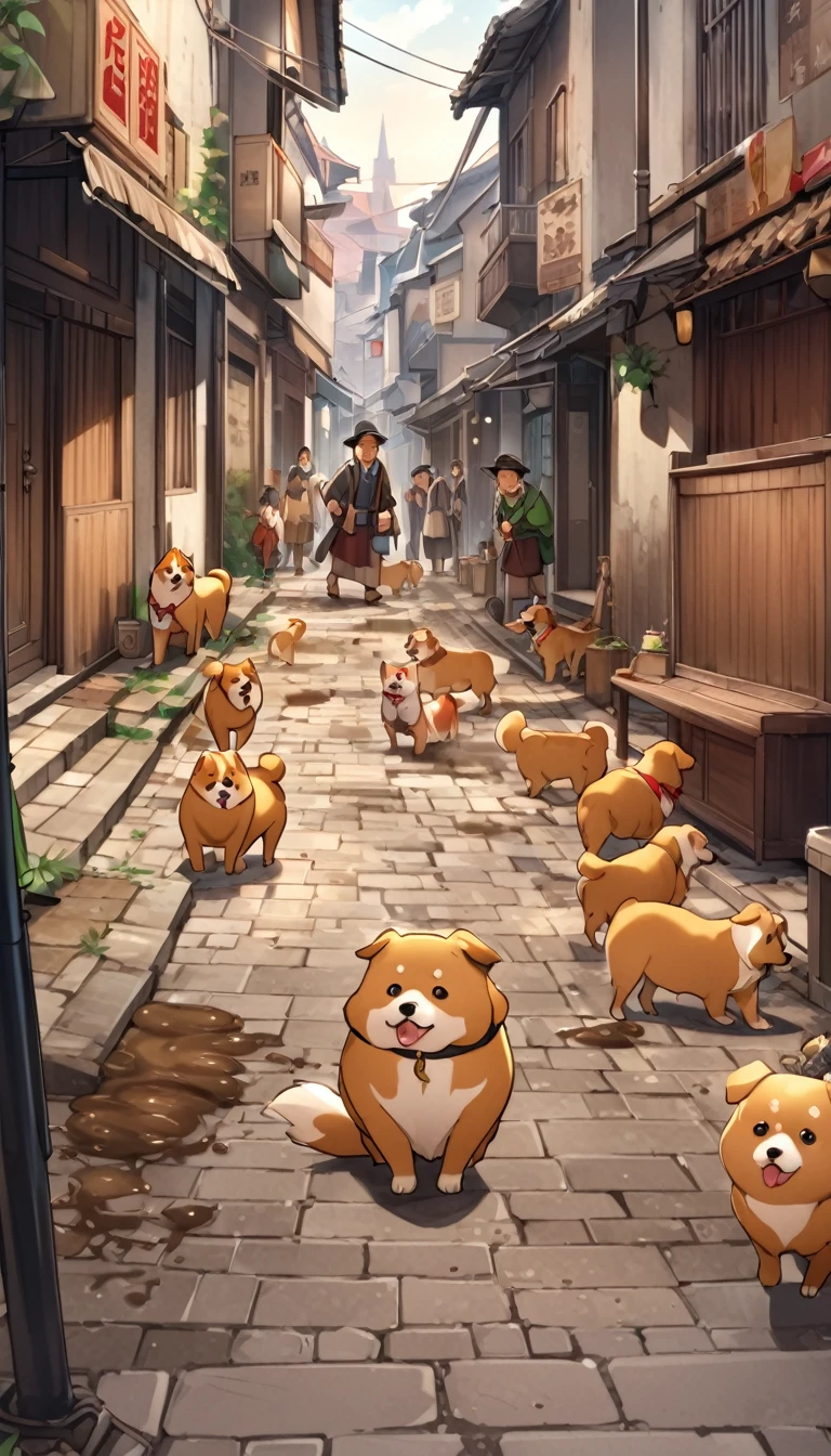 Streets filled with dog excrement、The confused expressions of the townspeople。