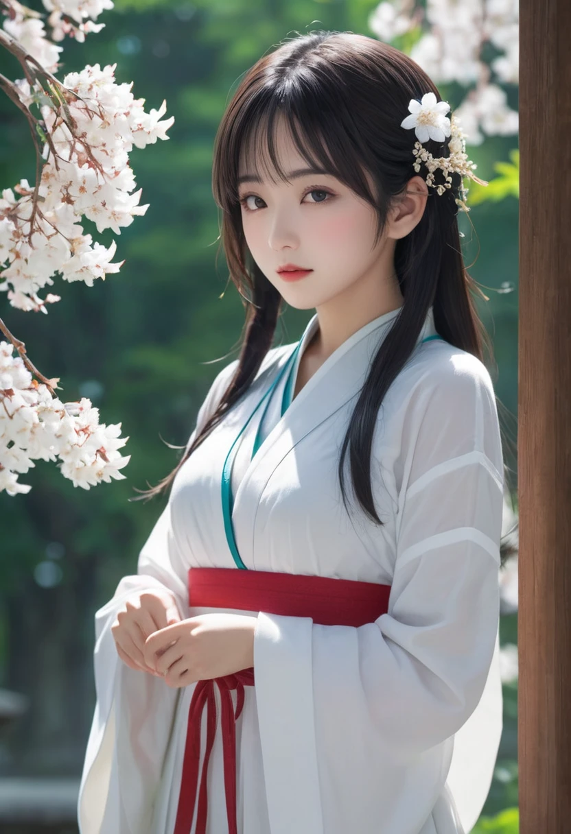 (One girl:1.3),alone,__Body parts__,, Official Art, unity 8k wallpaper, Super detailed, beautiful and aesthetic, beautiful, masterpiece, Highest quality,A fantastic atmosphere, Calm palette, Calm mood, Soft Shading,, Shrine maiden, incantation, Amulet Familiar, Shrine maidenの務め,