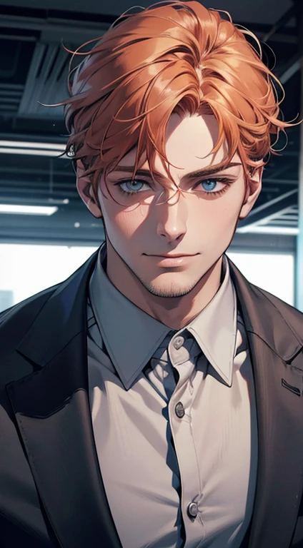 (best quality,4k,8k,highres,masterpiece:1.2),ultra-detailed,(realistic,photorealistic,photo-realistic:1.37),1 man,31 years old,mature man,very handsome,without expression,smile,short grey b
Orange hair,blue eyes,penetrating gaze,perfect face without errors,imposing posture,businessman,office background,cinematic lighting,hdr image