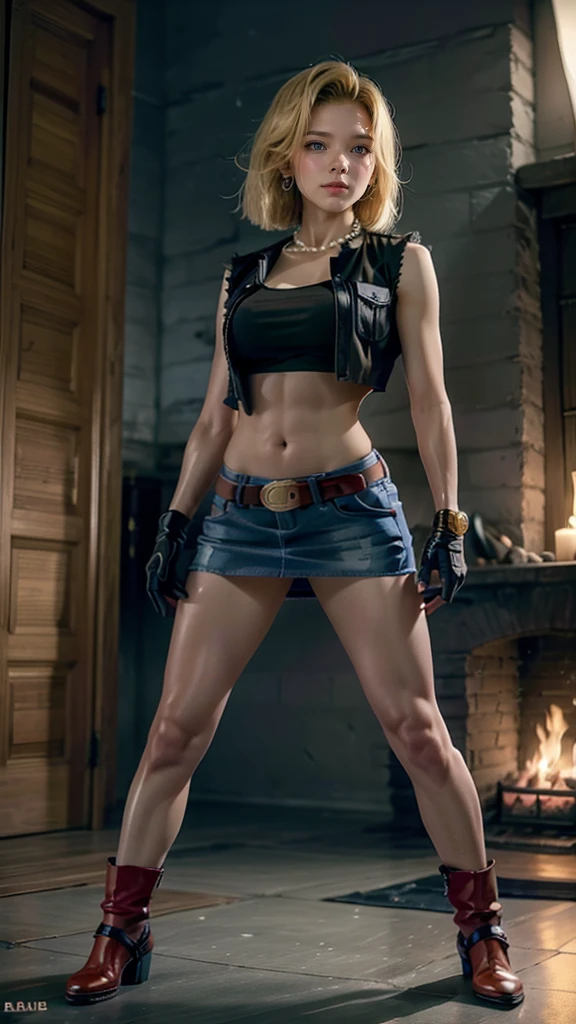 Moisturized skin,Realistic body,Android,(),(Girl),Collarbone,Earrings,(Cute face),Unfriendly,Anger,
BREAK,
Bright red lipstick,(Beautiful navel),(Golden hair),Beautiful hair,Short hair,
BREAK,
(Masterpiece,Top quality,High resolution,Very detailed),(Full body:1.2),Symmetrical,One shot,
BREAK,
(Wind blowing),Outdoor,
BREAK,
Assassination,,Fantastic,Dynamism,(In the middle of a war,Fighting stance),(Fires everywhere,Blood,Chaos),(Android 18),Jewelry,Denim vest,Black leather gloves,Pearl necklace,Jeans,Pushing hair aside,Blue eyes,Denim skirt,Buckled belt,