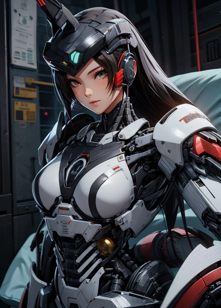 ((Cyber Bed Phone:1.3))、((Mechanical Bed Gear:1.3))、Textured skin, Super Detail, Attention to detail, high quality, 最high quality, High resolution, 1080P, hard disk, beautiful,(War Machine),beautifulサイボーグ女性,Mecha Cyborg Girl,BATTLE MODE,Girl with a mechanical body,She is wearing a futuristic combat weapon mecha,Full Body Shot