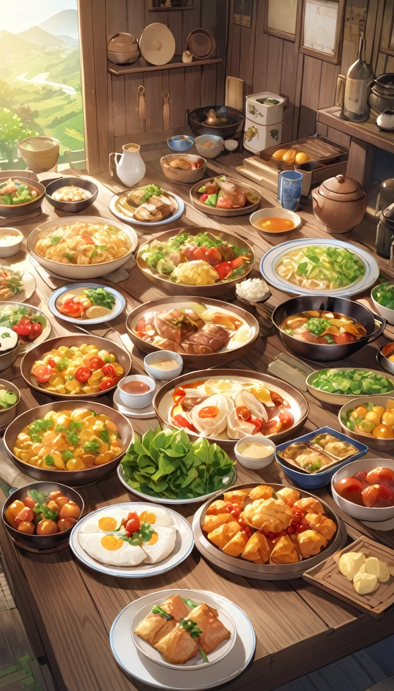  Townsfolk living a simple life、Surrounded by simple meals。
