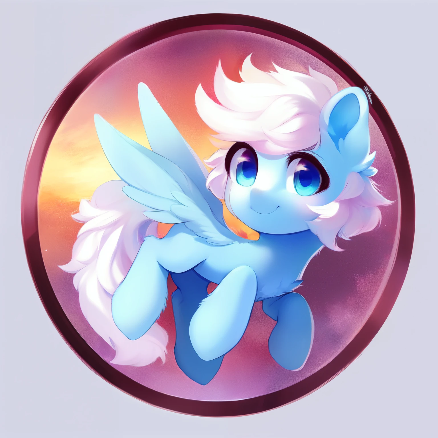 rating_safe, score_9, fluffy, feral pegasus pony, male,round cute face,Transparent blue body, White mane,Soft and delicate short hair,温柔的Blue Eyes,Blue Eyes,Smile。whole body,grace。young,Delicate。Standing picture, Ray Tracing。whole body。Standing。White background,whole body立绘。Drop ears,