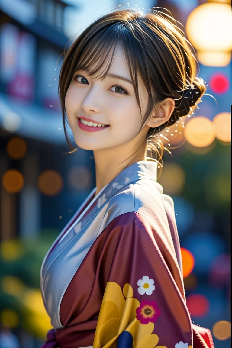 Highest quality、Tabletop、超A high resolution、(Realistic:1.4)、(Thin eyebrows:0.2)、(Thin lips:0.8)、(Small Nose:0.8)、Without makeup、Japanese、Adult women、Updo、(Colorful yukata:1.2)、(first round:1.2)、(Japan kimono obi:1.2)、smile、(Perfect body:1.2)、Dynamic Pose、Big Breasts、Fireworks Background、Shrine Background、Night Background、By Michelangelo、Ulzzang-6500-v1.1