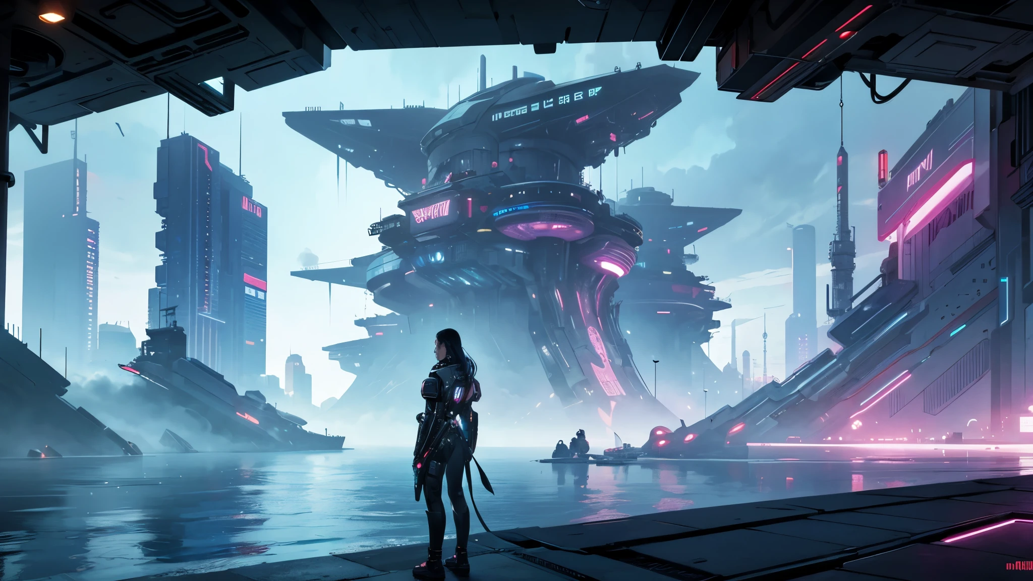 futuristic city, cyberpunk, violence, decadence, futuristic society, ocean