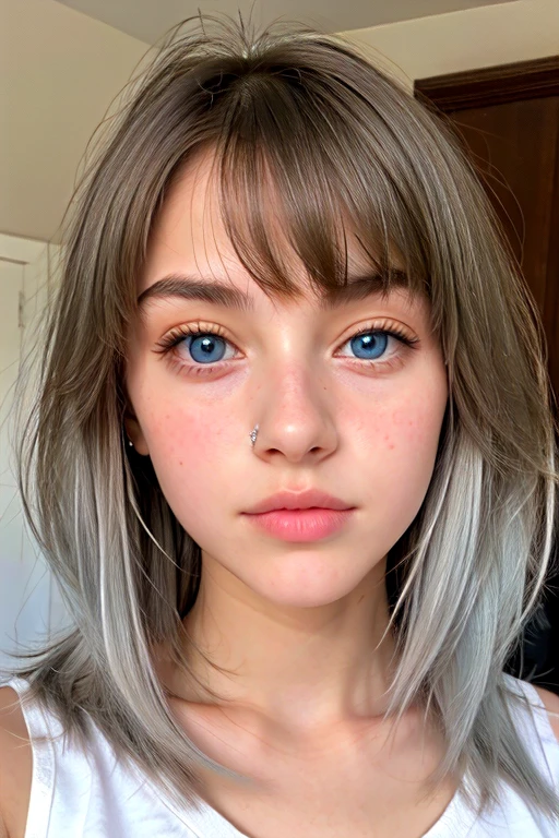 a 14 years old girl with silver hair and blue eyes