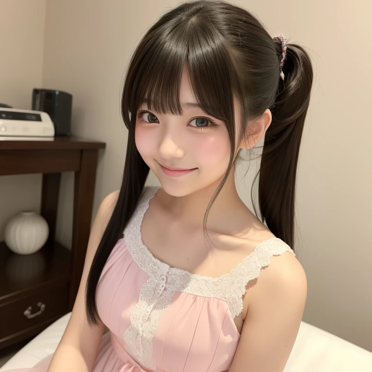 Blushing smile、(Top quality masterpiece:1.2)Delicate illustrations、18 year old Japanese girl、Twin tail hairstyle、idol、Girlfriend feeling