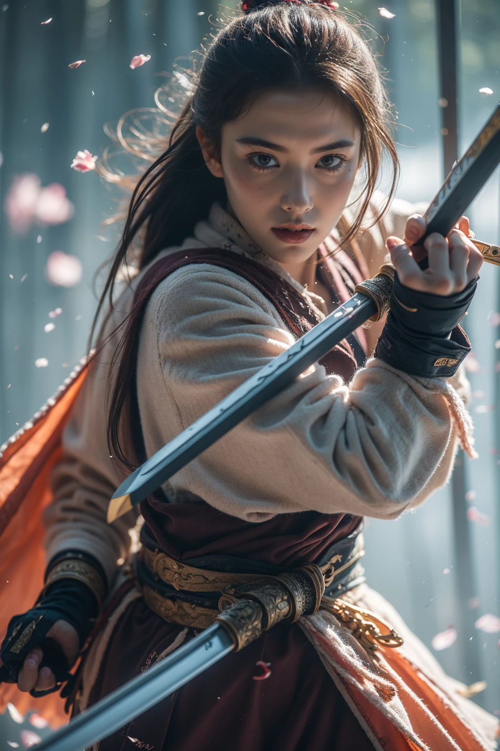upper body,holding a sword, (Masterpiece, best quality, High quality, height, Very detailed),