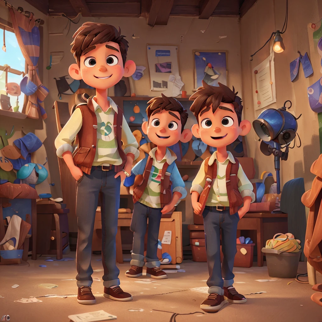 a beautifully rendered 11 year old boy, full body, 3D cartoon, simple background, stylish and handsome happy boy, (best quality,4k,8k,highres,masterpiece:1.2),ultra-detailed,(realistic,photorealistic,photo-realistic:1.37),beautiful detailed eyes,beautiful detailed lips,extremely detailed eyes and face,longeyelashes,colorful,vivid colors,studio lighting,professional