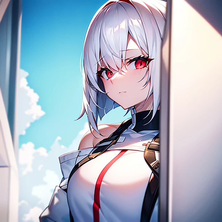 (white short hair)(red eyes)(cry)4K