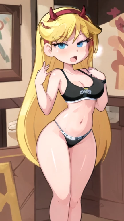 1femboy, landidzu, solo, a 1boy, futanari, femboy, teen, young,sterpiece, best quality, high resolution:1.4), star butterfly, horn hairband,, medium breasts, yellow hair, NSFW, in a dynamic sexy pose showing the upper body and whole body,, ckundies, highly detailed, best quality, masterpiece, absurdities, beautiful face, detailed eyes, detailed face, full body, 4k, ((masterpiece)), extremely detailed, 8k, trending on ArtStation, Intricate, High Detail, Sharp focus, underwear, solo, panties, thick thighs, breasts, thighs, navel, sports bra, (black panties only), erect penis in a panties, futa, femboy, clothes writing, (indoors), (colorful),(delicate eyes and face), volumatic light, ray tracing, bust shot , extremely detailed CG unity 8k wallpaper, masterpiece, extremely detailed face, beautiful face, (detailed eyes, deep eyes), from beside, full body, detailed_background