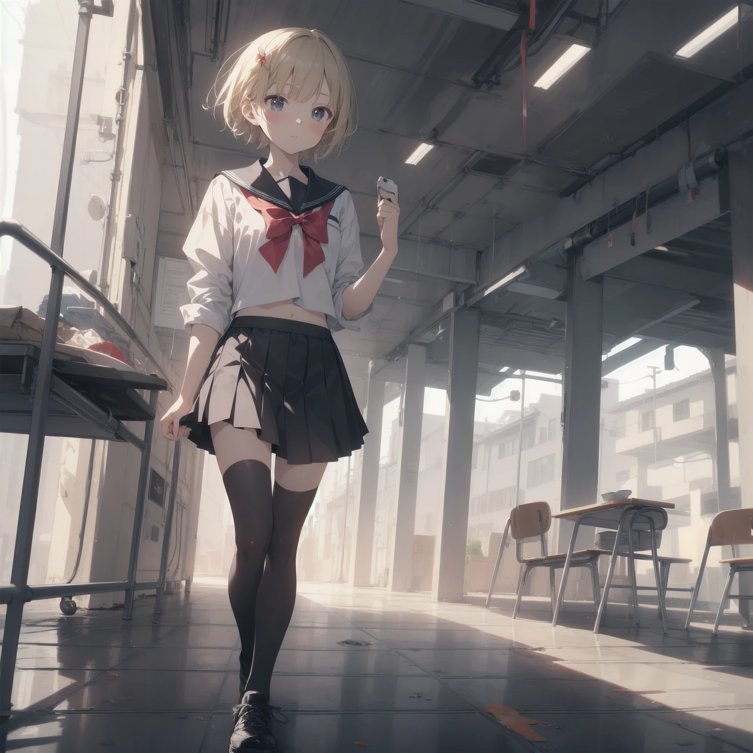 ultra-absurdres-Top quality by artist God, ultra-detailed, high resolution, anime moe artstyle, best anime 8k konachan wallpaper, pixiv contest winner, pool:2810, perfect anatomy,break, 1girl, (Please draw a girl walking sleepily to school alone. )break,(Solo,little female, 13-year-old:1.3),Full limbs, complete fingers,a junior high school student, (very short hair), short cut, flat chest, , small butt, small black eyes, beautiful detailed eyes, well-proportioned iris and pupils, expressive eyes, highres detailed hair, soft expression, salor school_uniform, sailor collar, serahuku, bow, pleated skirt,(Detailed Lighting), (Detailed background), in the School commute route. break,super detailed skin, Best cinematic lighting powered by famous artist, 8k,beauty illustration,photoshop_(medium),very aesthetic,break,((artist:nekotoufu )), artist:clamp ,artist:carnelian ,artist:kantoku ,