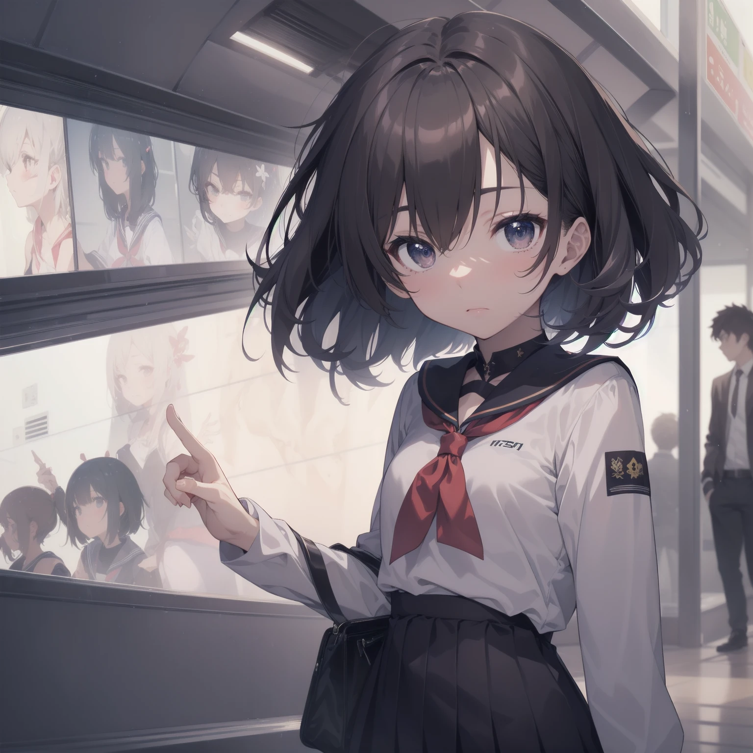 ultra-absurdres-Top quality by artist God, ultra-detailed, high resolution, anime moe artstyle, best anime 8k konachan wallpaper, pixiv contest winner, pool:2810, perfect anatomy,break, 1girl, (Please draw a girl walking sleepily to school alone. )break,(Solo,little female, 13-year-old:1.3),Full limbs, complete fingers,a junior high school student, (very short hair), short cut, flat chest, , small butt, small black eyes, beautiful detailed eyes, well-proportioned iris and pupils, expressive eyes, highres detailed hair, soft expression, salor school_uniform, sailor collar, serahuku, bow, pleated skirt,(Detailed Lighting), (Detailed background), in the School commute route. break,super detailed skin, Best cinematic lighting powered by famous artist, 8k,beauty illustration,photoshop_(medium),very aesthetic,break,((artist:nekotoufu )), artist:clamp ,artist:carnelian ,artist:kantoku ,