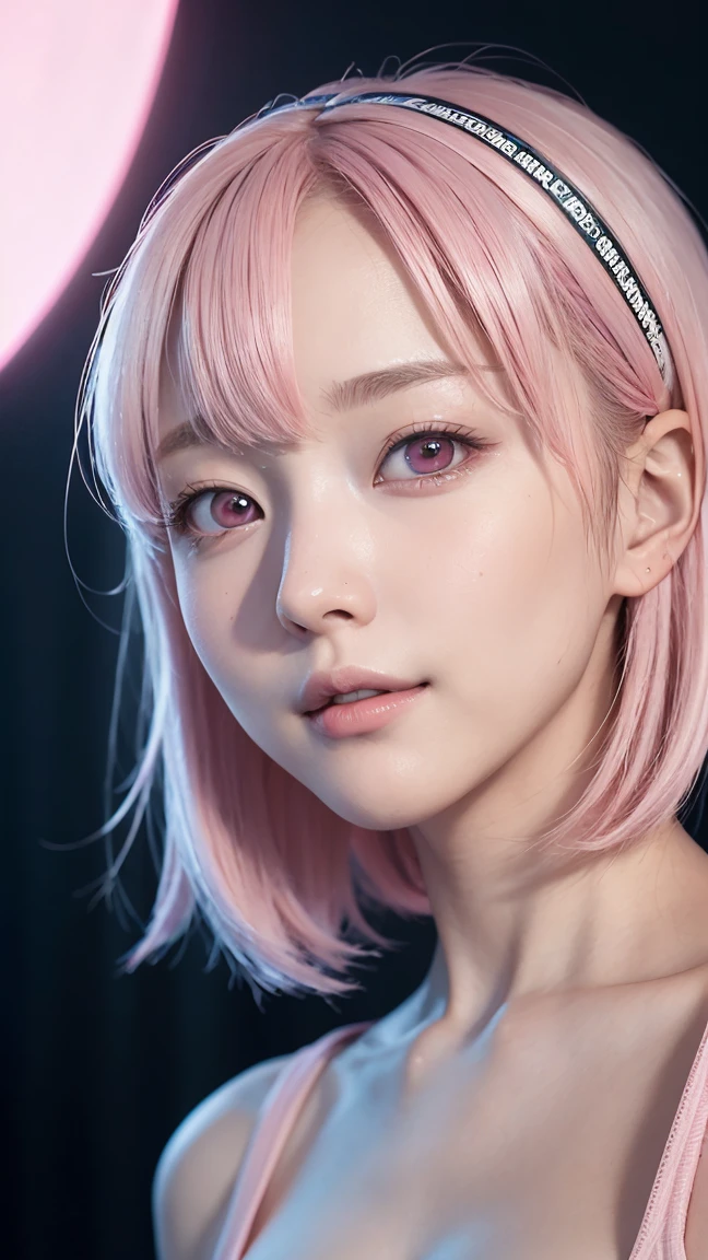 (4K quality:1.3),(Highest quality:1.3),(19 years old:1.3),(Large Breasts:1.6),(albino:1.2),Overdeveloped breasts:1.6,Big Breasts:1.6,世界一Large Breasts,Extra large chest:1.3,One of the largest breasts in the world,Saggy breasts,rich,Upper Body,smile,Overflowing breasts,(jewelry),Captivate a man,Cleavage,(Physical Beauty:1.5),(Celebrities:1.4),(thin:1.2),(Tight waist:1.4,(Volleyball court:1.1),(luxury:1.2),(Arisa Hanyu:1.5),(anorexia:1.4),(Night view:1.3),(Close up on face:1.2),Catchlight,(Child face:1.6),(smile:1.1),(Lori:1.5),(Pink Hair:1.6),(Short Hair),(Deep pink eyes:1.4),(2D cuteness:1.5),(Cute Makeup),Beautiful fingertips,athlete,muscle
