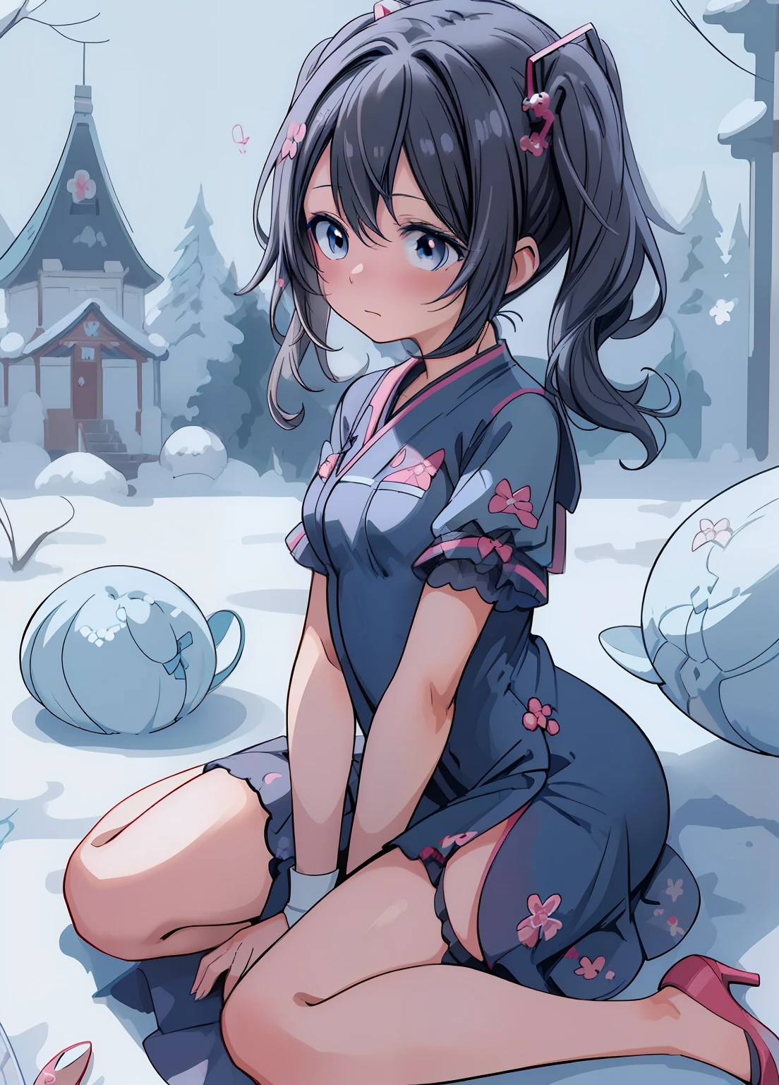 (masterpiece、Highest quality、Highest quality、Official Art、Beautiful and beautiful:1.2)、(One girl:1.3)Hatsune Miku、Twin tails,Beautiful breasts, Katsushika Hokusai,Anime - Style image of a woman in a blue dress sitting on the ground, , Cute anime waifu in a nice dress, (Anime Girls), , Anime Girls, Small curves , かわいいAnime Girls, On pixiv, irritating, かわいいAnime Girls, 美しいAnime Girls, 魅力的なAnime Girls, Nurse girl, 魅惑的なAnime Girls