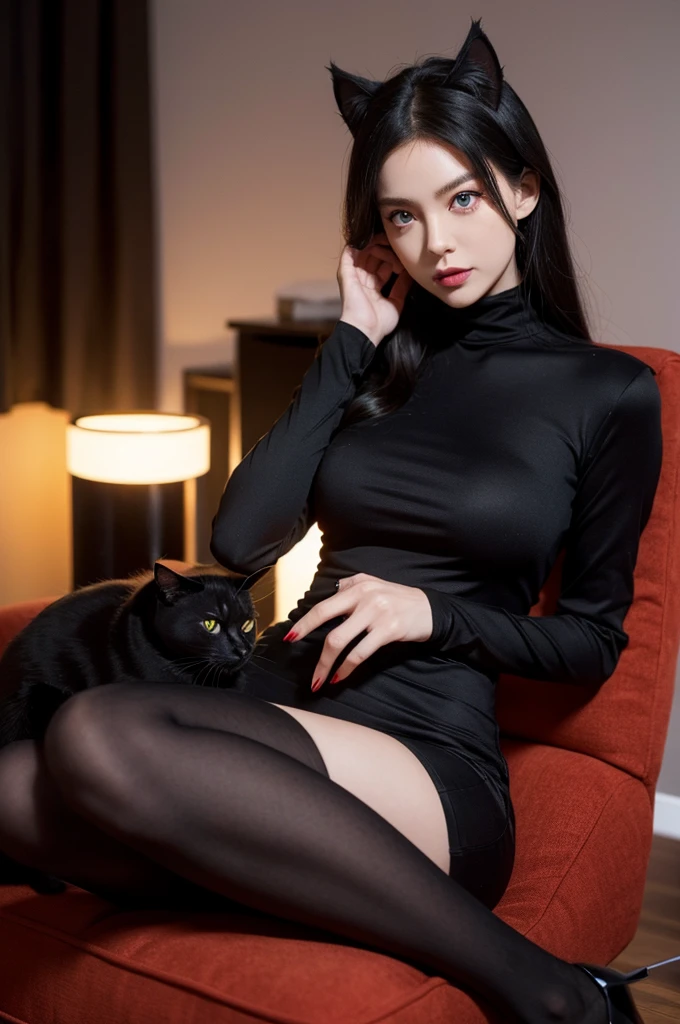 Catwoman red eyes,Short English,Black Cat。Real anime,Master Level