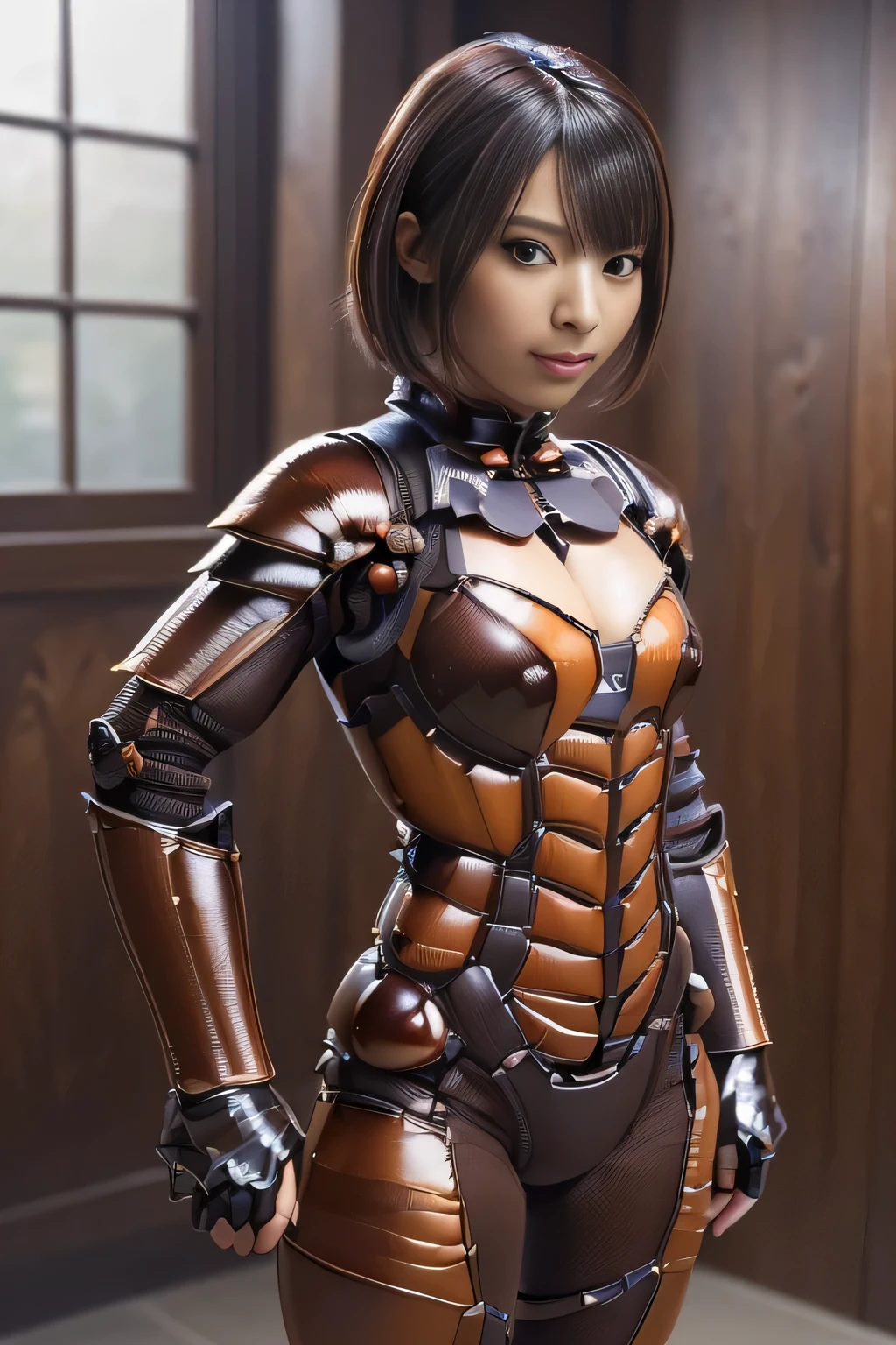 (high resolution,masterpiece,best quality,extremely detailed CG, anime, official art:1.4), realistic, photo, amazing fine details, all intricate, gloss and shiny,awesome many layers, 8k wall paper, 3d, sketch, kawaii, illustration,( solo:1.4), perfect female proportion,villainess, (fusion of dark brown cockroach and lady:1.4), (brown cockroach form lady:1.2), (brown cockroach lady:1.2), (fusion:1.2), (solo:1.4), (evil smile:1.2), muscular, abs, (cockroach brown exoskeleton bio insect suit:1.4), (cockroach brown exoskeleton bio insect armor:1.2), (brown transparency cockroach wing:1.4), (brown cockroach antennae:1.3),