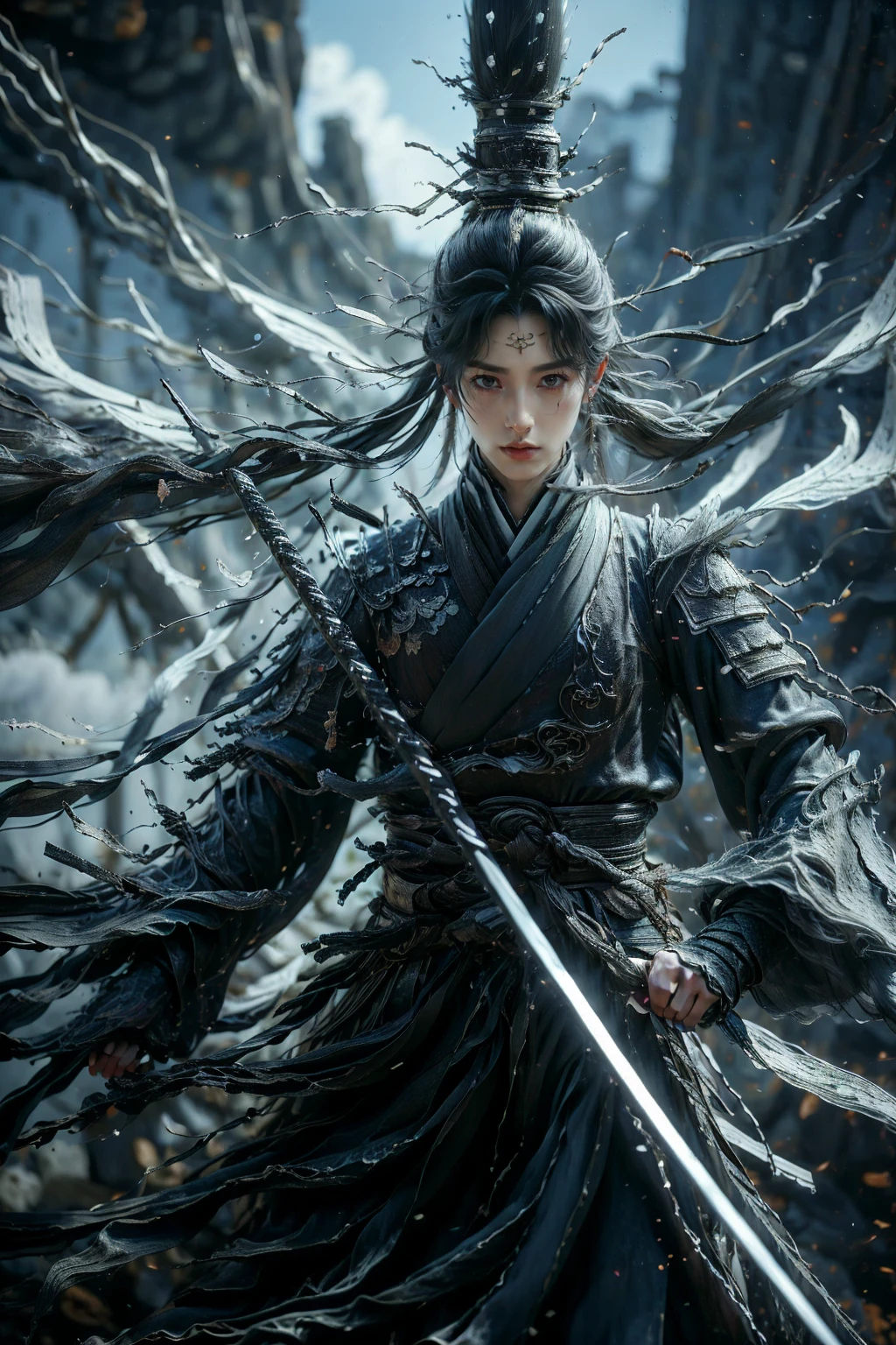 upper body,holding a sword, (Masterpiece, best quality, High quality, height, very detailed),