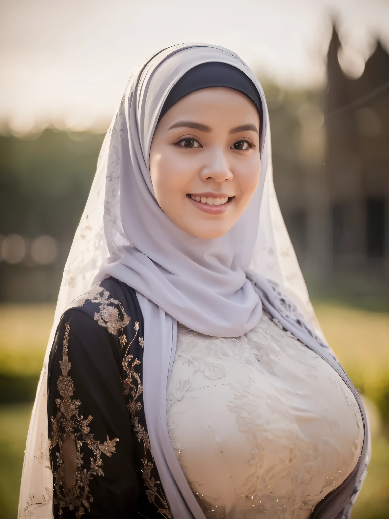 50 years Old, Hijab Indonesian mature woman, Big Tits : 66.9, Gamis, Breast out from her clothes : 1.9, at doctor office, Dark light, at Nighttime