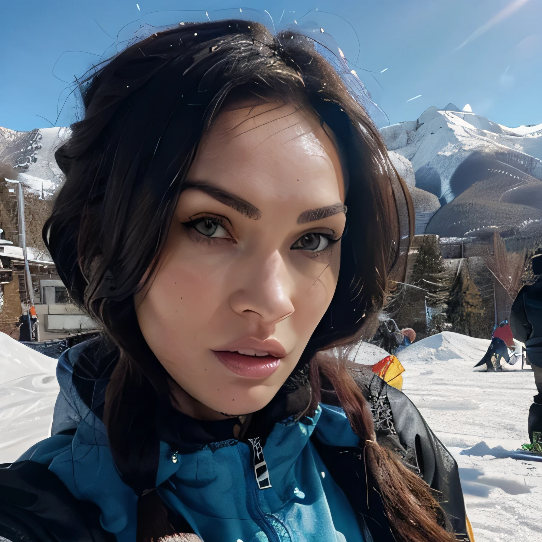 megan fox as sexy snowboard beautiful (body and face) detailed