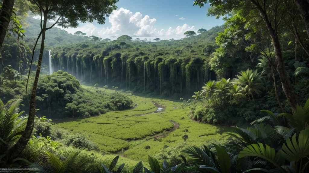 Generate a landscape with vegetation, AMAZON RAINFOREST.