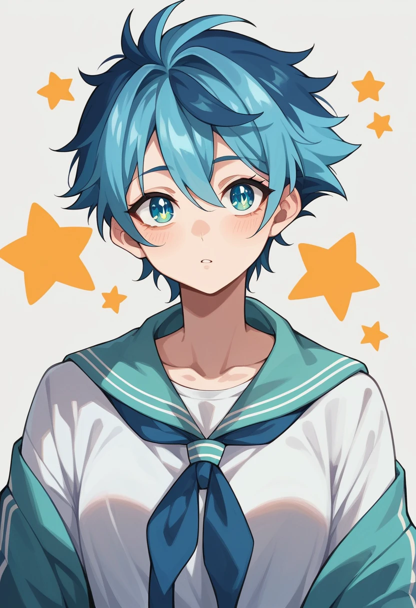 18-year-old female、Light blue hair、Indigo eyes、Stars in my eyes、Japanesecomics,