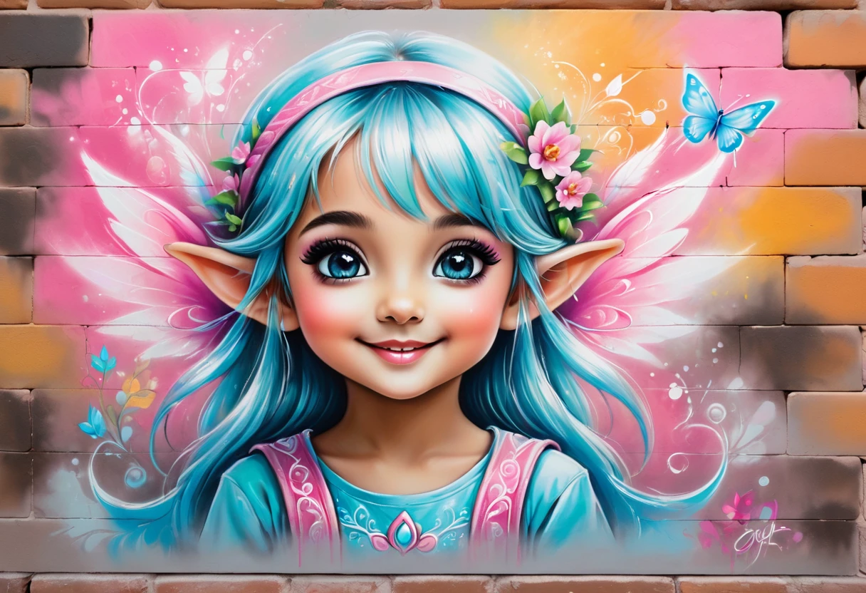 graffiti, Pastel, graffiti on brick wall, spray painting on wall, colorful graffiti, Street art, Spray paint, Street canvas, Graffiti artist, Graffiti art, Spray art,
A fascinating and charming illustration of a little kawaii elf, with huge eyes and a gentle smile. The background is a serene dreamscape, with a combination of gentle pastel colors, creating an ethereal and abstract atmosphere.