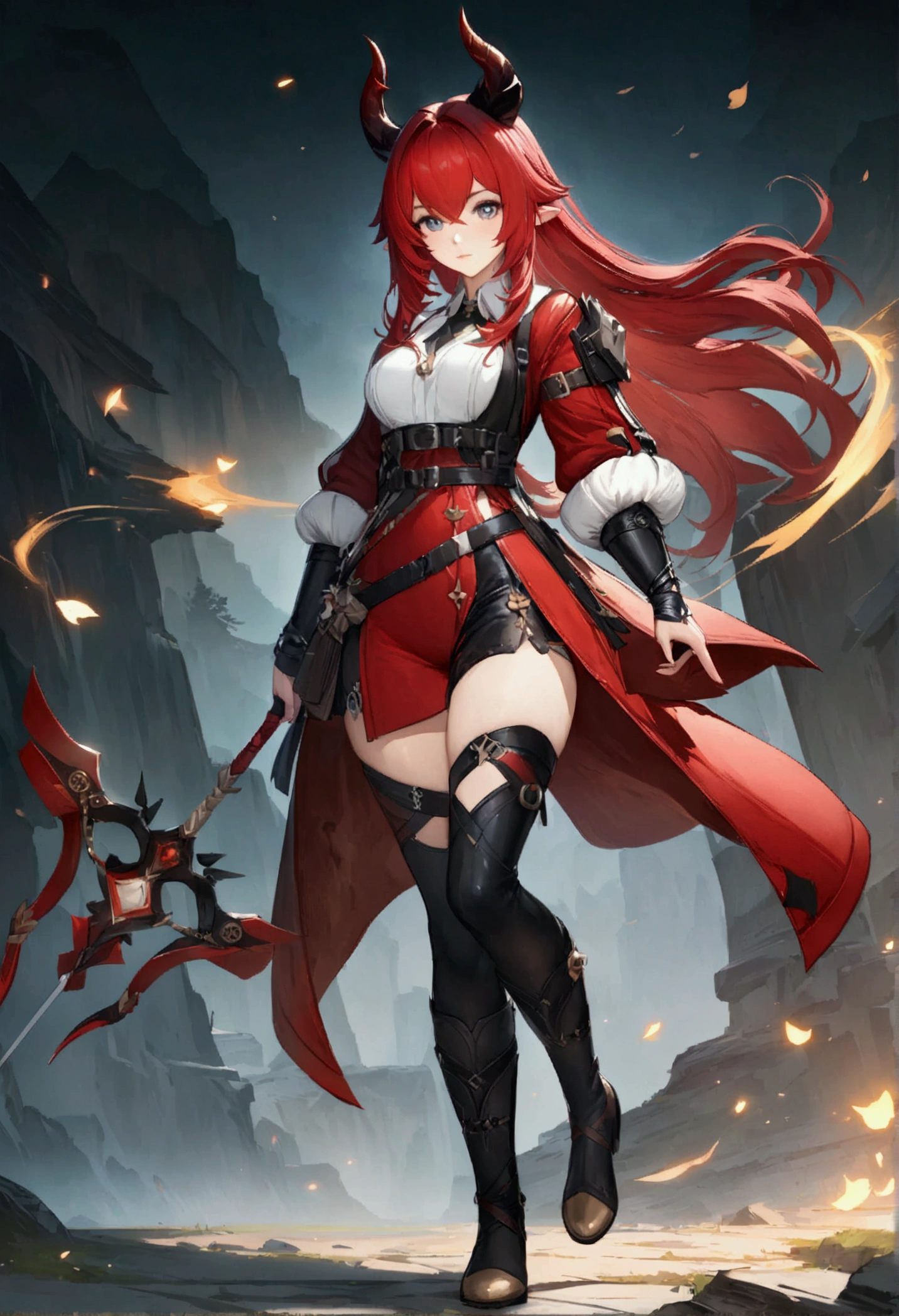 anime girl with red hair and a bow and arrow, trending on artstation pixiv, official artwork, from arknights, official art, official anime artwork, artgerm on artstation pixiv, high detailed official artwork, official character art, ayaka genshin impact, epic light novel art cover, official artbook, ayaka game genshin impact, anime character with red hair and horns holding two swords, from arknights, rias gremory, trending on artstation pixiv, demon anime girl, ayaka genshin impact, anime girl with a bow and arrow, anime character design, pixiv 3dcg, ayaka game genshin impact, pretty anime character design, anime full body illustration, 4k, sangat detail, relistic, sempurna