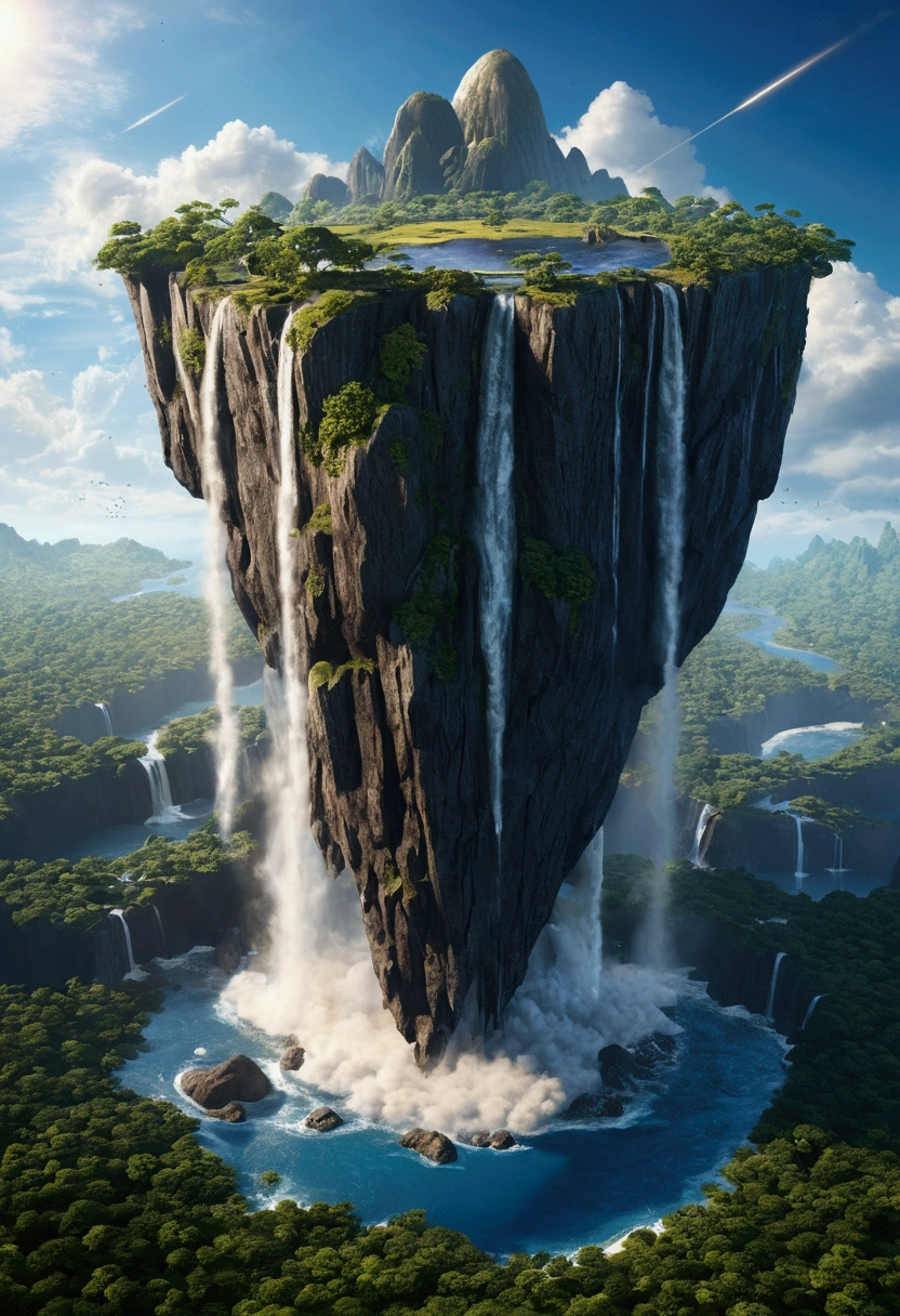 High-detail images、The best texture、Ultra-realistic、Detailed texture、Floating Island、A huge meteorite falls